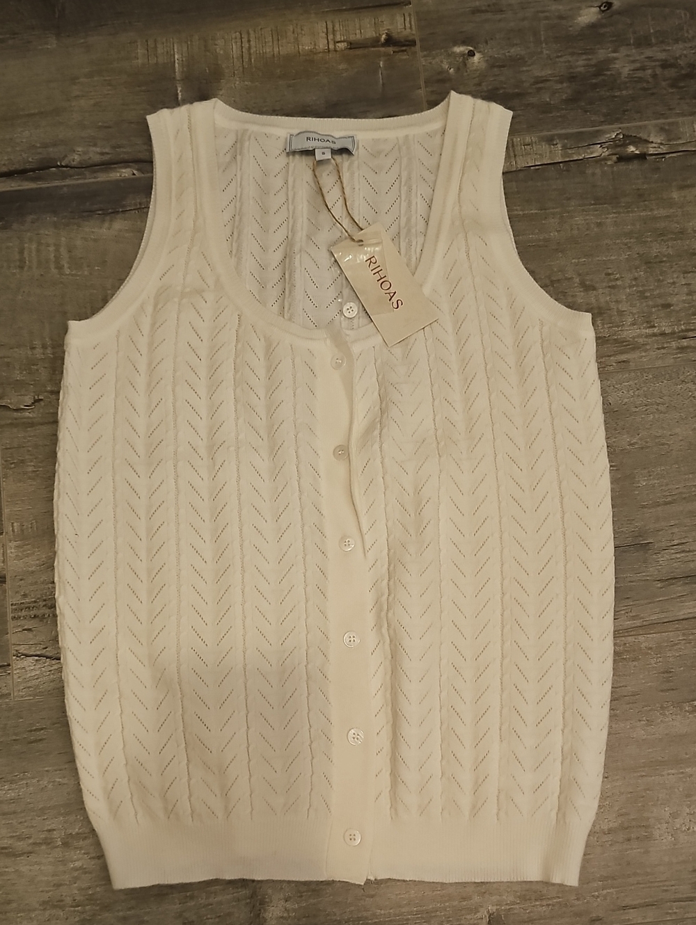 RIHOAS Cream Button-Front Knit Tank Top